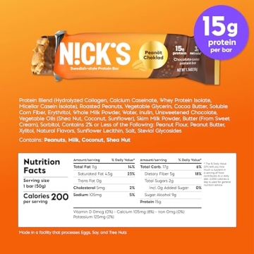 NICKS Protein Bars Chocolate Peanut 15g Protein Low Carb