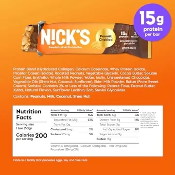 NICKS Protein Bars Chocolate Peanut 15g Protein Low Carb