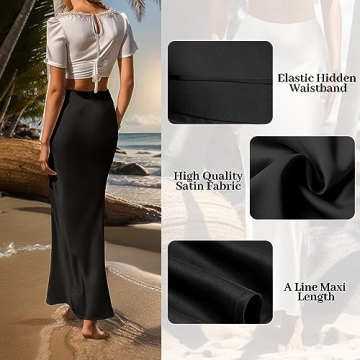 Outoshe Satin High Waisted Maxi Skirt for Women