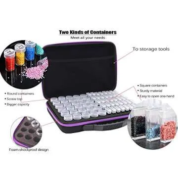 SanerDirect 70 Grids Diamond Painting Storage Containers, Bead Storage Organiser, Diamond Painting Accessories with Shockproof Zipper Carry Bag (Purple)