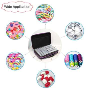 SanerDirect 70 Grids Diamond Painting Storage Containers, Bead Storage Organiser, Diamond Painting Accessories with Shockproof Zipper Carry Bag (Purple)