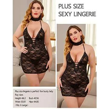 Avidlove Women Babydoll Lingerie Lace Chemise Halter Nightwear Teddy Dress Black