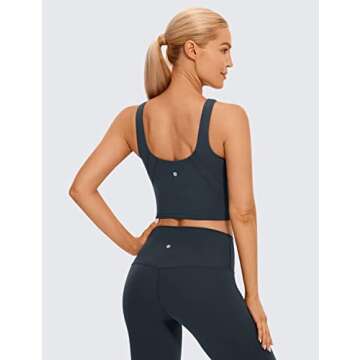 CRZ YOGA Butterluxe Womens High Neck Longline Sports Bra - U Back Padded Crop Workout Tank Top with ...