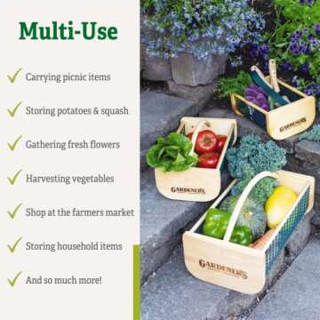 Gardener's Supply Company Garden Harvest Basket | Versatile Gardening & Vegetables Gathering Hod | Natural Smooth Pine - Maple Frame & Coated Mesh | 16"L x 9"W x 7"H - Small