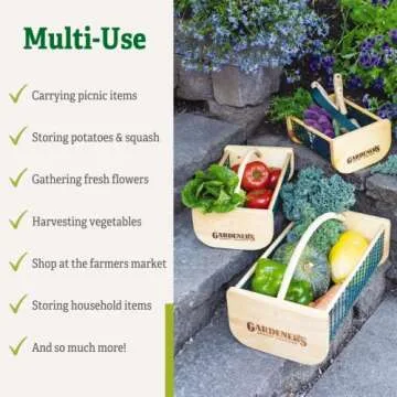 Gardener's Supply Company Garden Harvest Basket | Versatile Gardening & Vegetables Gathering Hod | Natural Smooth Pine - Maple Frame & Coated Mesh | 16"L x 9"W x 7"H - Small