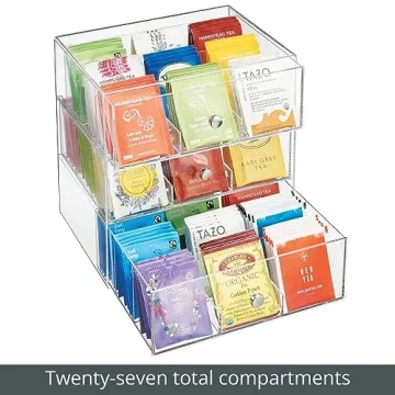 mDesign Clear Plastic Tea Bag Organizer with 3 Drawers