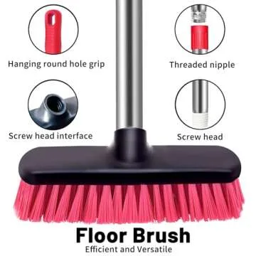 GeeRo Deck Scrub Brush with 54" Long Handle - Adjustable Floor Cleaning Brush