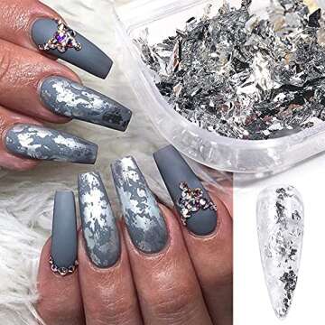 Eseres Nail Foil 3D Sparking Gold Flakes for Nails 6 Grids Metallic Nail Glitter for Nail Art Design