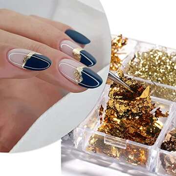Eseres Nail Foil 3D Sparking Gold Flakes for Nails 6 Grids Metallic Nail Glitter for Nail Art Design