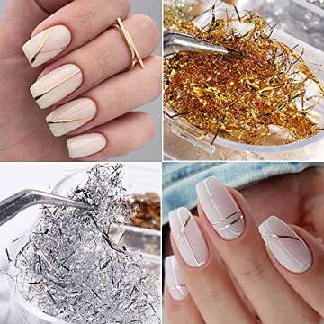 Eseres Nail Foil 3D Sparking Gold Flakes for Nails 6 Grids Metallic Nail Glitter for Nail Art Design
