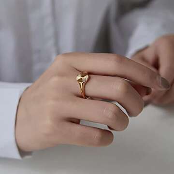 MYNENEY Gold plating high polished Stainless Steel stackable Wedding rings for women ins jewelry gift (Gold, 5)