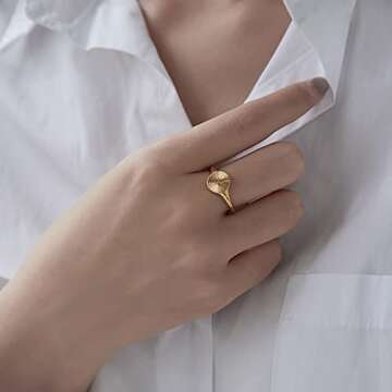 MYNENEY Gold plating high polished Stainless Steel stackable Wedding rings for women ins jewelry gift (Gold, 5)