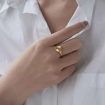 MYNENEY Gold plating high polished Stainless Steel stackable Wedding rings for women ins jewelry gift (Gold, 5)