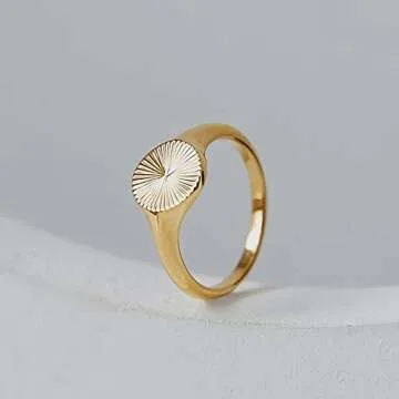 MYNENEY Gold plating high polished Stainless Steel stackable Wedding rings for women ins jewelry gift (Gold, 5)