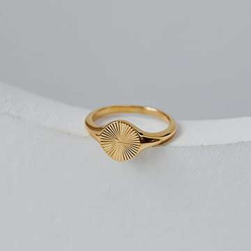 MYNENEY Gold plating high polished Stainless Steel stackable Wedding rings for women ins jewelry gift (Gold, 5)