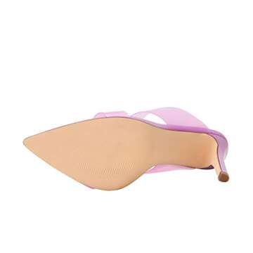 vivianly Clear Pointed Toe Heel Sandals Transparent Strap Stiletto High Heels Slip on Mules for Women Size 8