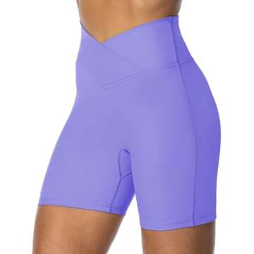 Sunzel Sunzfly Crossover Biker Shorts for Women, V Criss Cross High Waist Yoga Workout Gym Shorts with Tummy Control 6" Inseam Periwinkle Medium