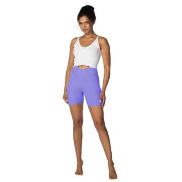 Sunzel Sunzfly Crossover Biker Shorts for Women, V Criss Cross High Waist Yoga Workout Gym Shorts with Tummy Control 6" Inseam Periwinkle Medium