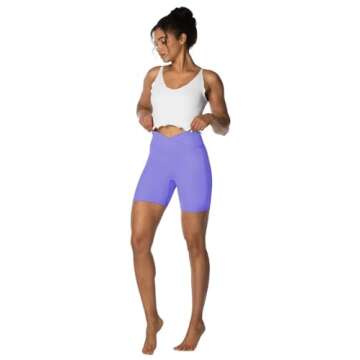 Sunzel Sunzfly Crossover Biker Shorts for Women, V Criss Cross High Waist Yoga Workout Gym Shorts with Tummy Control 6" Inseam Periwinkle Medium