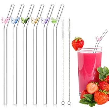 eBoot 6 Pcs Colorful Glass Straws with Butterfly Design