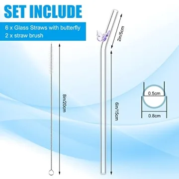 eBoot 6 Pcs Colorful Glass Straws with Butterfly Design