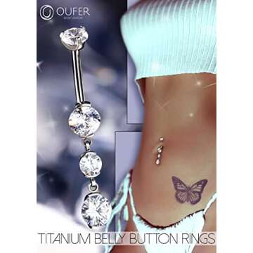 OUFER Hypoallergenic Titanium Belly Button Rings with Dangle CZ