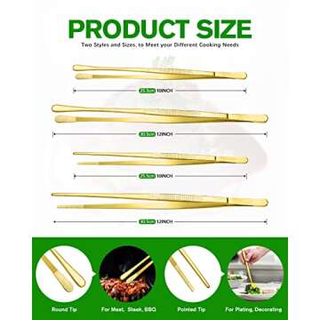 Professional Gold Stainless Steel Kitchen Tweezers Set
