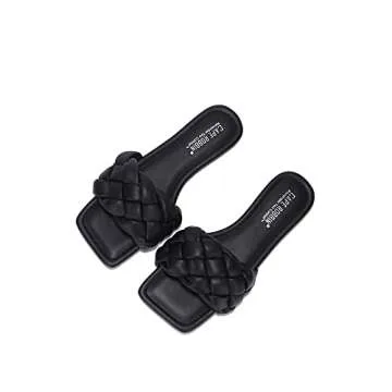 Cape Robbin Vagabond Sandals Women - Square Toe Sandals - Flat Braided Sandals for Women - Woven Womens Mules Slip On Shoes - Black Size 6