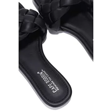 Cape Robbin Vagabond Sandals Women - Square Toe Sandals - Flat Braided Sandals for Women - Woven Womens Mules Slip On Shoes - Black Size 6