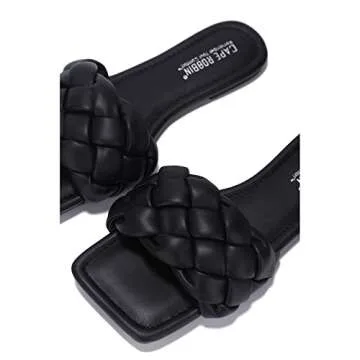 Cape Robbin Vagabond Sandals Women - Square Toe Sandals - Flat Braided Sandals for Women - Woven Womens Mules Slip On Shoes - Black Size 6
