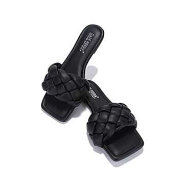 Cape Robbin Vagabond Sandals Women - Square Toe Sandals - Flat Braided Sandals for Women - Woven Womens Mules Slip On Shoes - Black Size 6