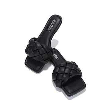 Cape Robbin Vagabond Sandals Women - Square Toe Sandals - Flat Braided Sandals for Women - Woven Womens Mules Slip On Shoes - Black Size 6