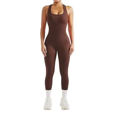 RXRXCOCO Women Backless One Piece Jumpsuits Sleeveless Scoop Neck Bodycon Romper Seamless Workout At...