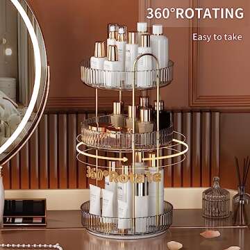 YCIA&DONE 360 Rotating Makeup Organizer and Storage for Vanity Countertop 3 Tiers, High Capacity Cos...