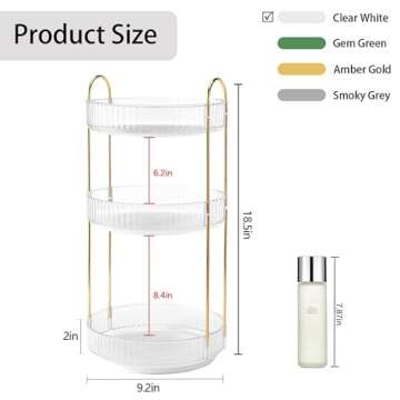 YCIA&DONE 360 Rotating Makeup Organizer and Storage for Vanity Countertop 3 Tiers, High Capacity Cosmetic Skincare Perfume Organizers for Dresser Bathroom Lazy Susan (Clear White)