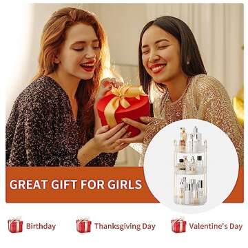 YCIA&DONE 360 Rotating Makeup Organizer and Storage for Vanity Countertop 3 Tiers, High Capacity Cosmetic Skincare Perfume Organizers for Dresser Bathroom Lazy Susan (Clear White)