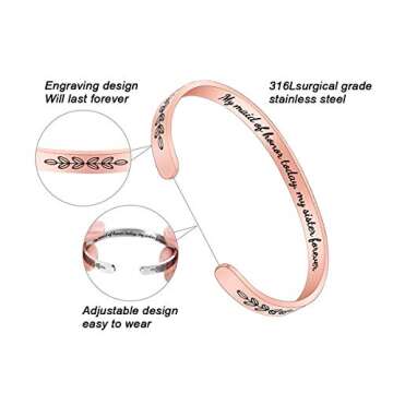 Bridesmaid Proposal Gifts Adjustable Bracelets - Stainless Steel Secret Engraved Cuff Wedding Bangle for Maid of Honor Bridesmaid Bride Tribe Team