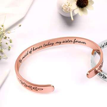 Bridesmaid Proposal Gifts Adjustable Bracelets - Stainless Steel Secret Engraved Cuff Wedding Bangle for Maid of Honor Bridesmaid Bride Tribe Team