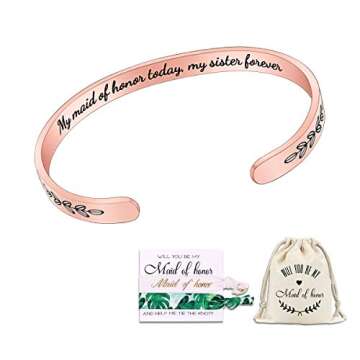 Bridesmaid Proposal Gifts Adjustable Bracelets - Stainless Steel Secret Engraved Cuff Wedding Bangle for Maid of Honor Bridesmaid Bride Tribe Team