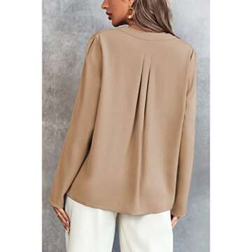 BROVAVE Women's Long Sleeve Shirts V Neck Business Casual Plain Work Blouses Tops