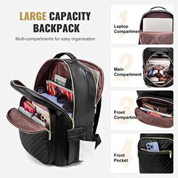 LOVEVOOK Laptop Backpack for Women, Leather Business Work Backpack Purse, Fashion Travel Bag with US...