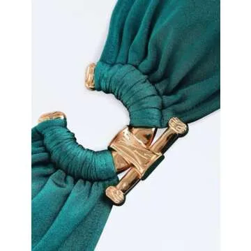 ZAFUL Women's Bandeau Bikini Shiny Metal Ring Decor Lace Up Tied Side High Cut Strapless Swimsuit(1-A-Green,S)