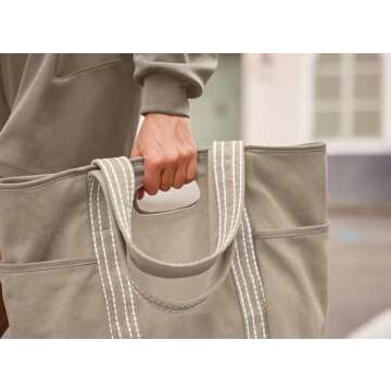 ODODOS 29L Oversized Canvas Tote Bag Large Capacity Open Top Shoulder Bags for Gym Workout Shopping Beach Travel, Gray Brown