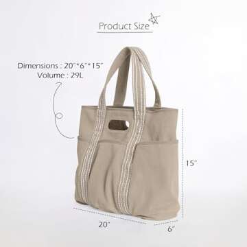 ODODOS 29L Oversized Canvas Tote Bag Large Capacity Open Top Shoulder Bags for Gym Workout Shopping Beach Travel, Gray Brown