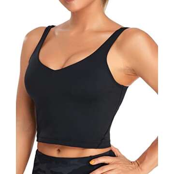 Oalka Sports Bra Womens Longline Padded Crop Tank Yoga Bras Workout Fitness Top