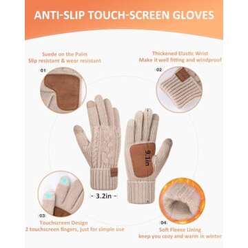 Stylish Winter Hat Scarf Gloves Set with Pom Pom