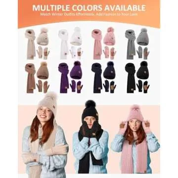 Stylish Winter Hat Scarf Gloves Set with Pom Pom