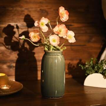 VICTOR & TERESA Rustic Large Blue and Grey Vase for Home Decor, 10'' Tall Ceramic Vases for Flowers,...