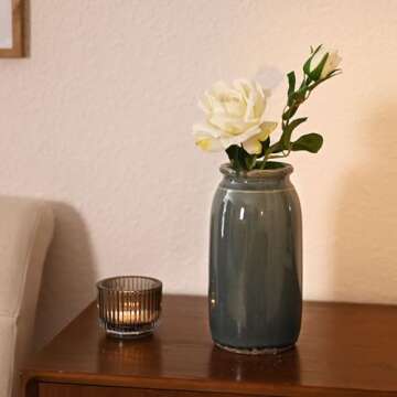 Rustic Large Blue and Grey Vase for Home Decor