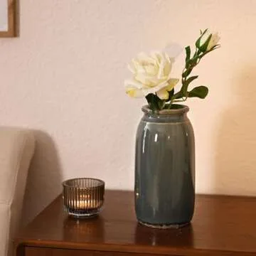 Rustic Large Blue and Grey Vase for Home Decor
